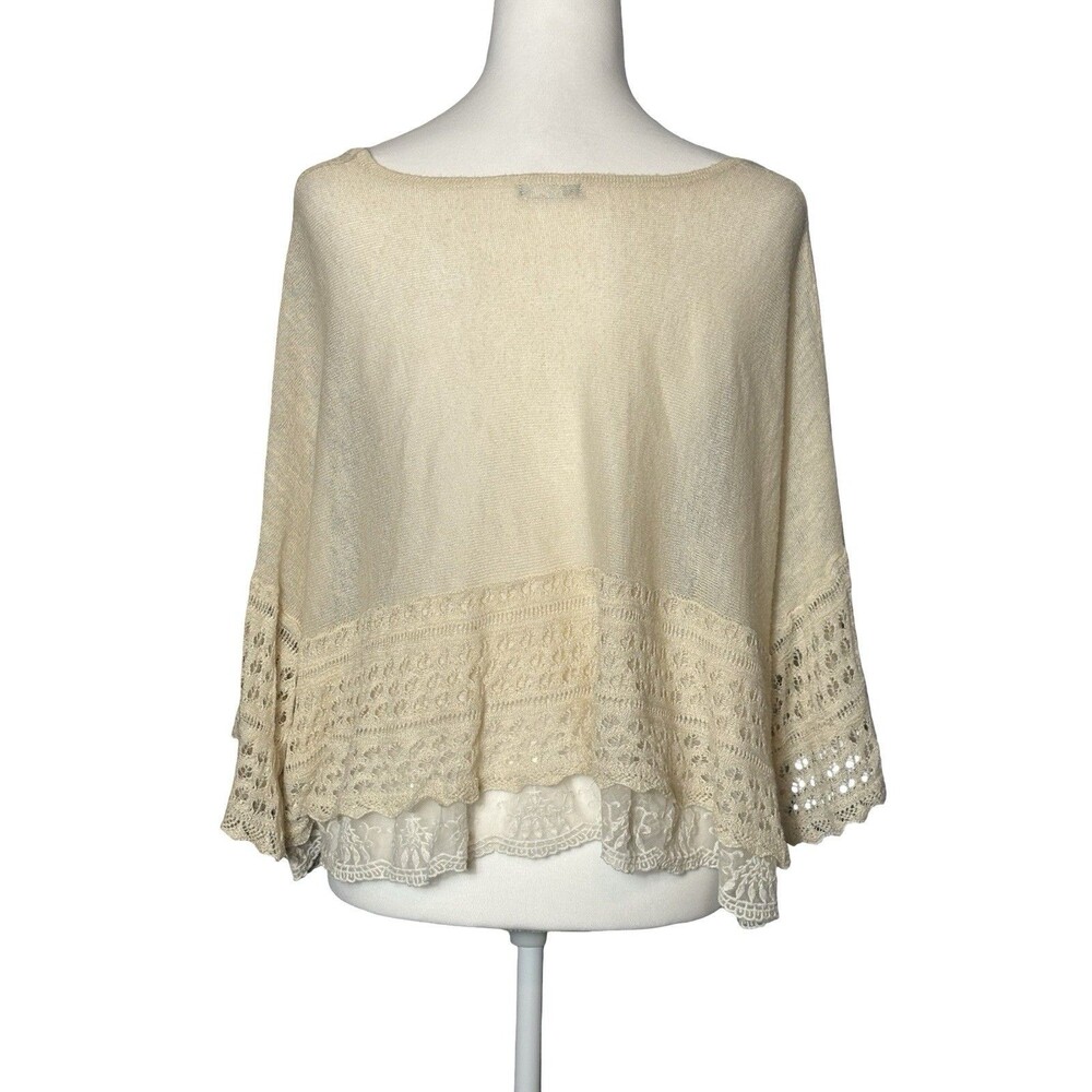 F3 Fefcubic Off White Poncho Style Top W/ Drawstring Waist And Lace Details Sz M - Picture 3 of 8